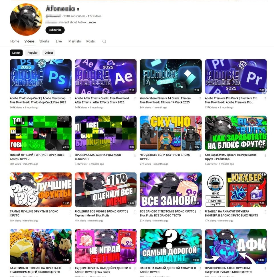 The video below is one of 4 posted in a previously Roblox-themed popular channel.