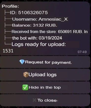 The traffer operator "Amnesiac_X", who joined the team on March 19, 2024, had earned 650,691 rubles (around US$7,053 at that time) by April 05, 2024 (automatically translated from the original in Russian). 
